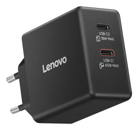 Lenovo Dual USB-C 65W GaN Charger, alimentatore compatto da muro con doppia Type-C, cavo USB-C 1,5 m incluso - ideale per laptop, cellulare e tablet: un solo caricabatterie per più dispositivi