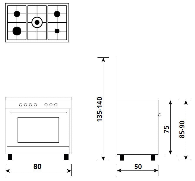 Glem Gas A855GX cucina Piano cottura Bianco A