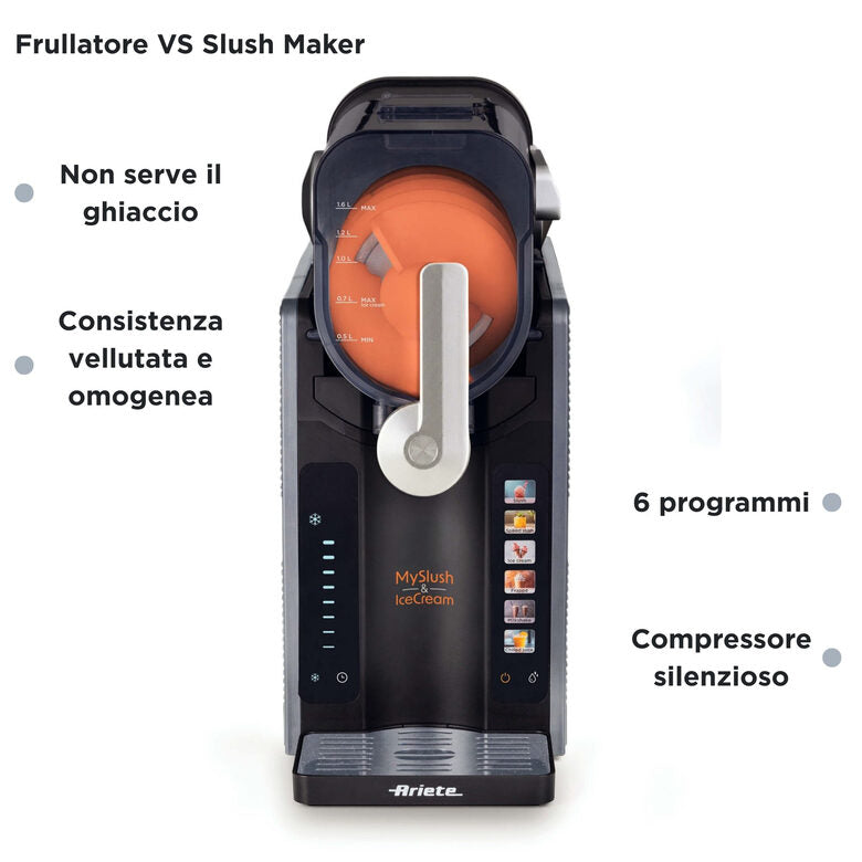 Ariete 655 MySlush & IceCream, Macchina per granite, gelati e frozen drink, Serbatoio 2,6L, 30-60 minuti di preparazione, 6 programmi automatici, Senza ghiaccio