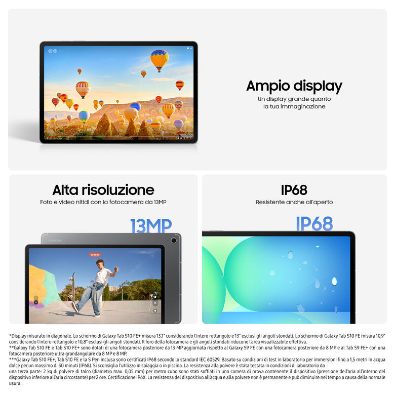 Samsung Galaxy Tab S10 FE, Android Tablet, Display 10.9" LCD, Wifi, RAM 8GB, 128GB, 8.000 mAh, S Pen, Android 15, IP68, Gray
