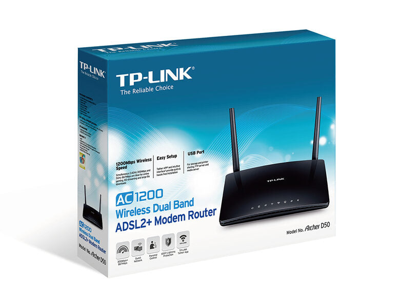 TP-LINK Archer D50 router wireless Fast Ethernet Dual-band (2.4 GHz/5 GHz) Nero