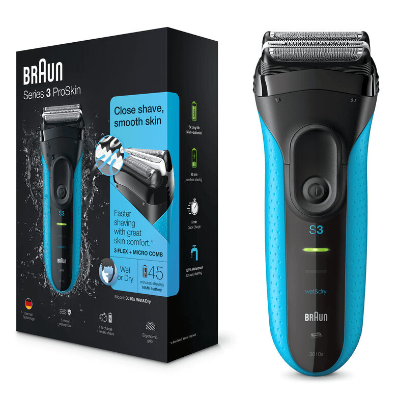 Braun Series 3 ProSkin 3010s Rasoio Elettrico, Nero/Blu