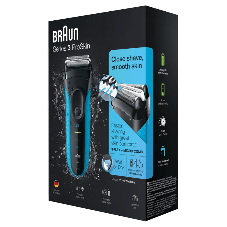 Braun Series 3 ProSkin 3010s Rasoio Elettrico, Nero/Blu