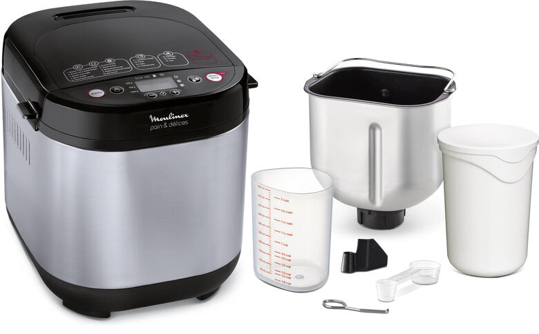 Moulinex OW240E Pain & Delices Macchina del Pane in Acciaio Inossidabile, con Funzione Yogurt, 20 Programmi Automatici di cui 3 Senza Glutine