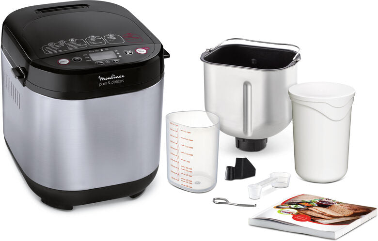 Moulinex OW240E Pain & Delices Macchina del Pane in Acciaio Inossidabile, con Funzione Yogurt, 20 Programmi Automatici di cui 3 Senza Glutine