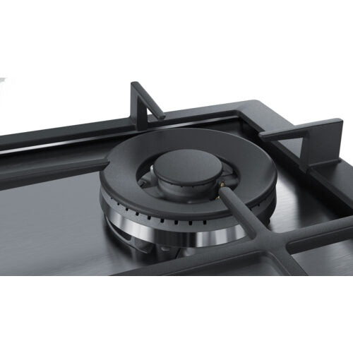 Bosch Serie 6 PCH6A5B90 piano cottura Nero, Acciaio inossidabile Da incasso Gas 4 Fornello(i)