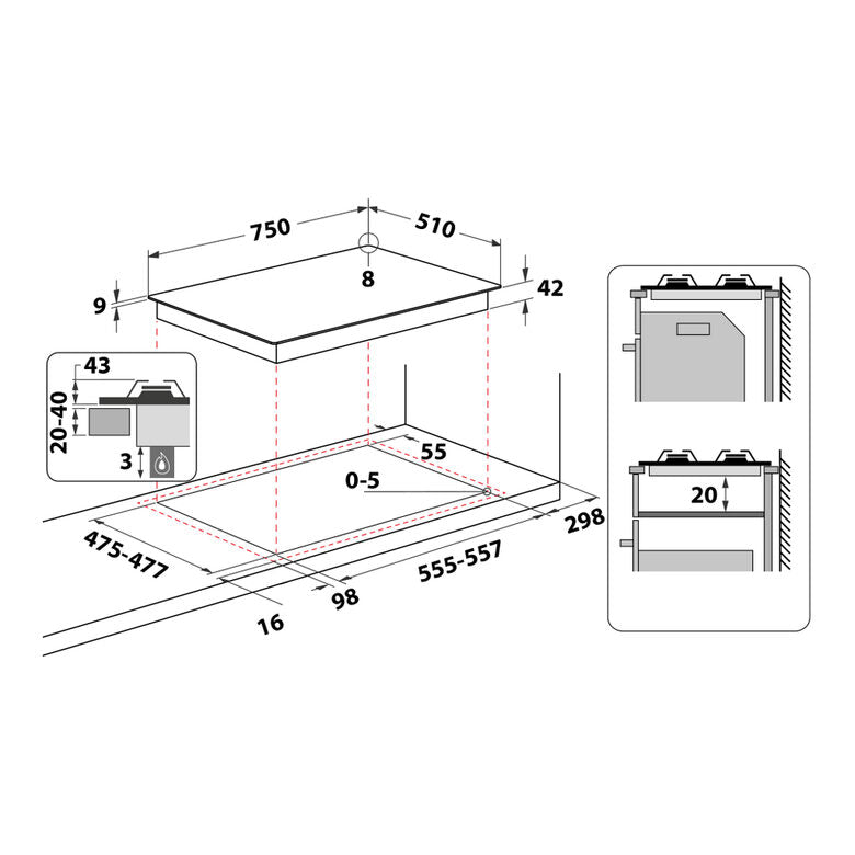 Hotpoint FTGHL 751 D/IX/HA Acciaio inossidabile Da incasso 75 cm Gas 5 Fornello(i)