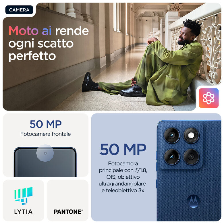 Motorola edge 60 con Moto AI (8/256GB, Fotocamera 50+50+10MP, selfie 50MP, Display 6.67" pOLED 120Hz, MediaTek Dimensity 24M, batteria 5200mAh, ricarica 68W, Android 15), PANTONE Gibraltar S