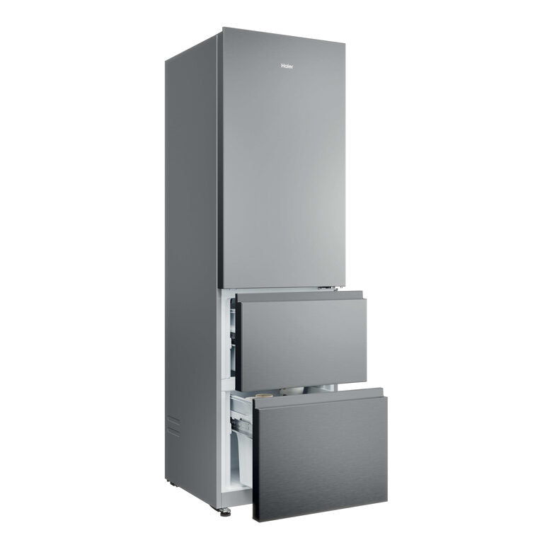 Haier HTR3518ENMX Frigorifero Combinato A Libera Installazione, No Frost, Tecnologia Haier Air Surround, Cassetti Direct Access, Classe E, Acciaio Inox
