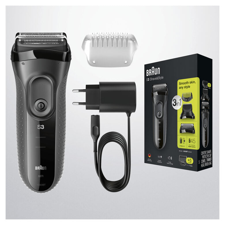 Braun BeardTrimmer Series 3 3000BT Shave&Style Rasoio Da Barba Elettrico Da Uomo, Nero/Grigio