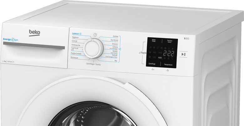 Beko BMWRU3821W B300 Lavatrice A Libera Installazione 8 Kg, Tecnologia EnergySpin™, 1200 Giri, Classe A, Motore Inverter, Display Touch, Bianco