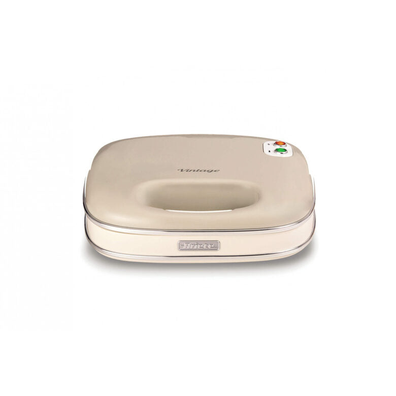 Ariete Linea Vintage 1963 Sandwich Maker Vintage, Piastra elettrica per toast, Sandwich e panini, 750W, Piastre fisse grill, Rivestimento antiaderente, Posizione e riponimento verticale, Beige