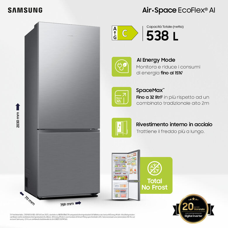 Samsung RB53DG706CS9 frigorifero con congelatore Libera installazione 538 L C Metallico, Stainless steel