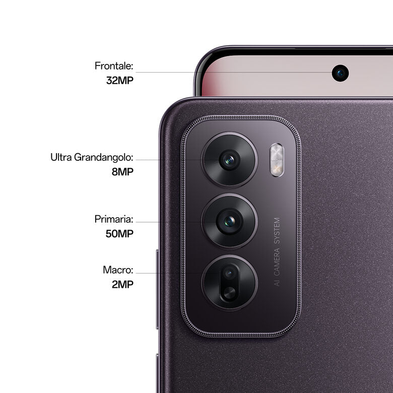 OPPO Reno12 5G AI Smartphone, Tripla fotocamera 50+8+2MP, Selfie 32MP, Display 6.7” 120HZ AMOLED FHD+, 5000mAh, RAM 12GB(Esp4GB/8GB/12GB)+ROM 256GB, [Versione Italia], Black Brown