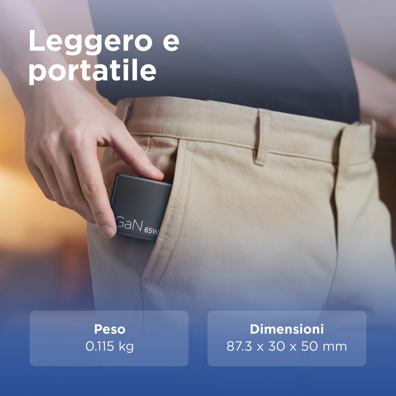 Lenovo Dual USB-C 65W GaN Charger, alimentatore compatto da muro con doppia Type-C, cavo USB-C 1,5 m incluso - ideale per laptop, cellulare e tablet: un solo caricabatterie per più dispositivi