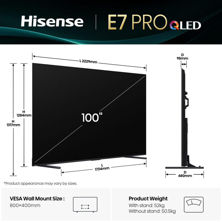 Hisense 100E7Q PRO 2,54 m (100") 4K Ultra HD Smart TV Wi-Fi Nero