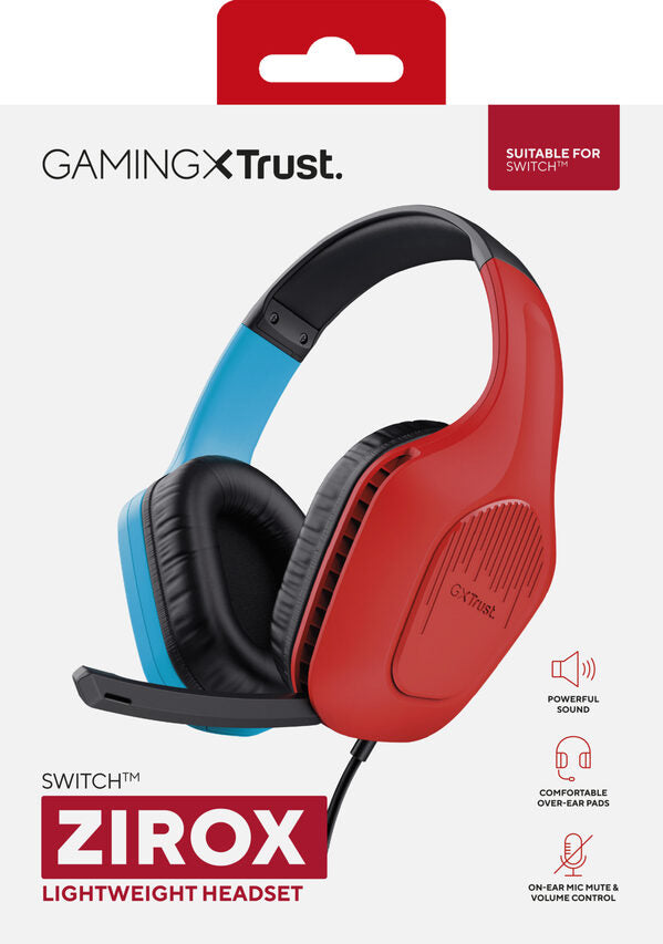 Trust GXT 416S Zirox Auricolare Cablato A Padiglione Giocare Nero, Ciano, Rosso