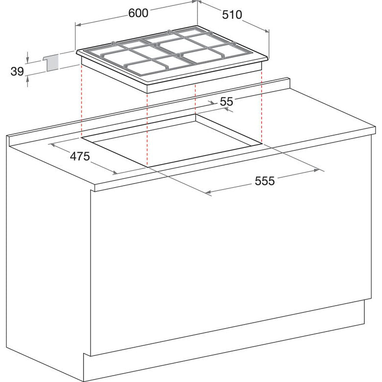 Hotpoint PCN 642 IX/HAR piano cottura Acciaio inossidabile Da incasso 59 cm Gas 4 Fornello(i)