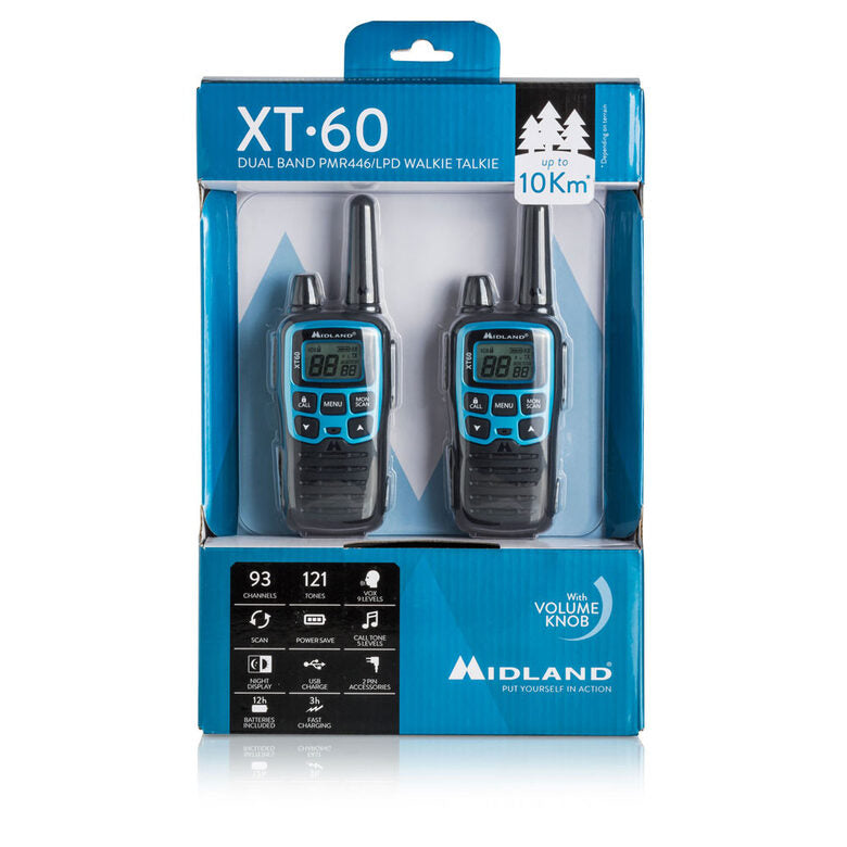 Midland XT60 ricetrasmittente 24 canali 446.00625 - 446.0937 MHz Nero, Blu