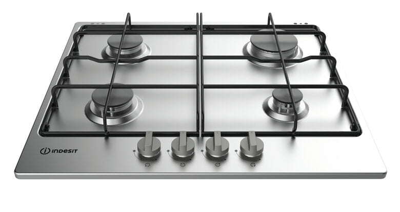 Indesit THP 642 IX/I piano cottura Nero, Acciaio inossidabile Da incasso Gas 4 Fornello(i)