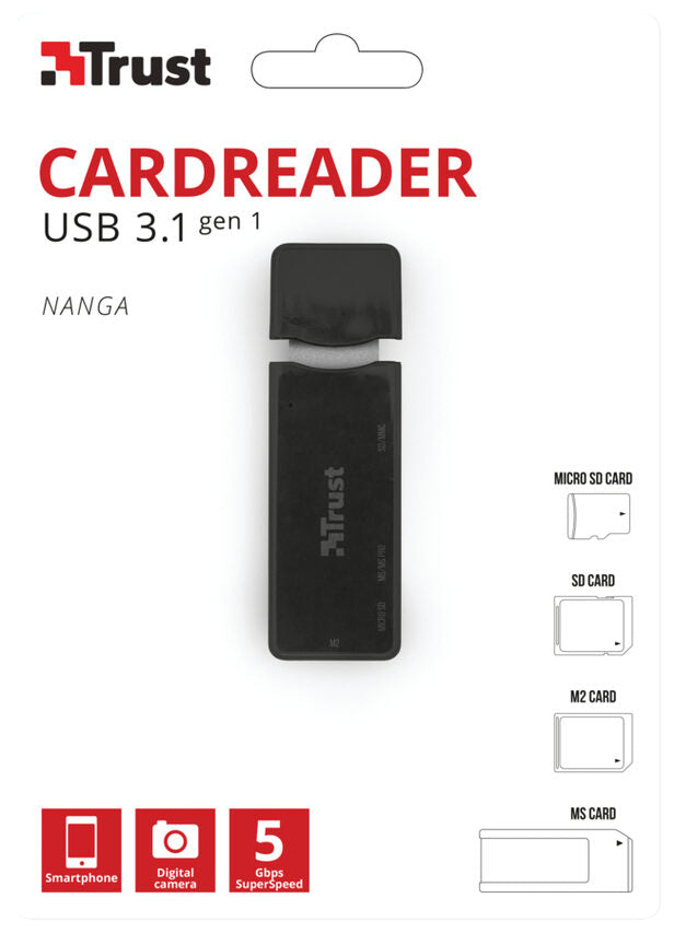 Trust NANGA lettore di schede USB 3.2 Gen 1 (3.1 Gen 1) Type-A Nero