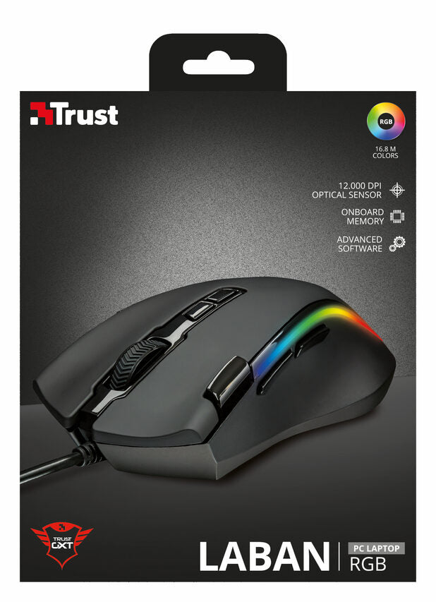 Trust Laban GTX 188 RGB mouse Mano destra USB tipo A Ottico 15000 DPI