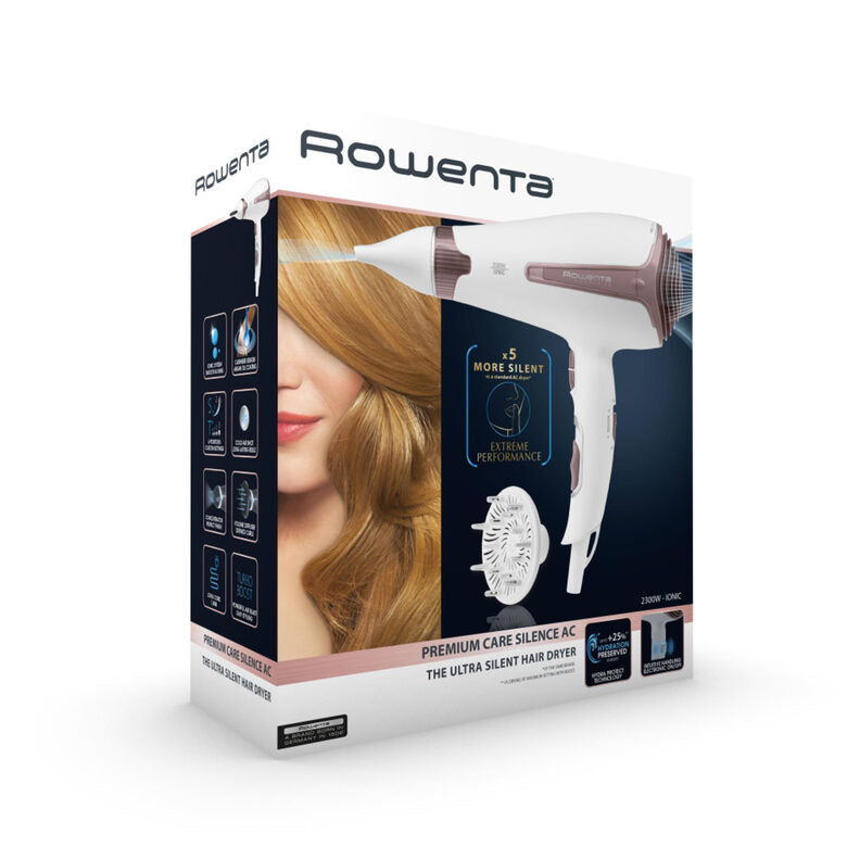 Rowenta CV7930 Silence AC Sensor Premium Care Asciugacapelli Silenzioso, 2300 W, con Generatore di Ioni, Diffusore e Sensore di Funzionamento