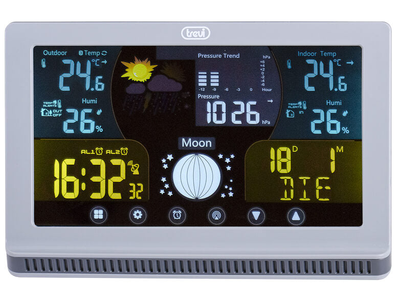 Trevi Stazione meteo con grande display a colori LCD, comandi touch, radiocontrollato 12/24, barometro hPa e termometro °C/°F