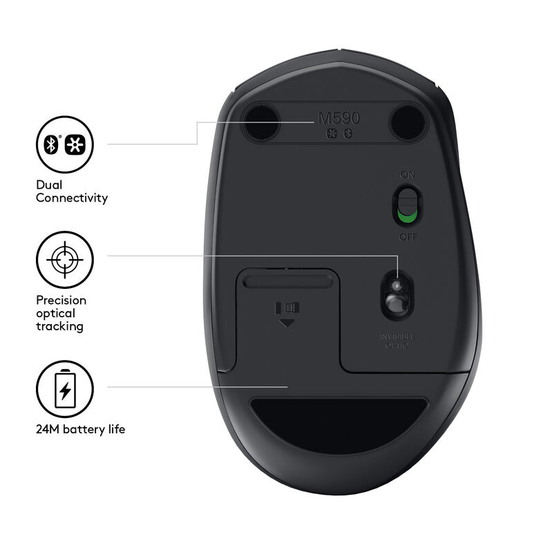 Logitech M590 mouse Mano destra Wireless a RF + Bluetooth Ottico 1000 DPI