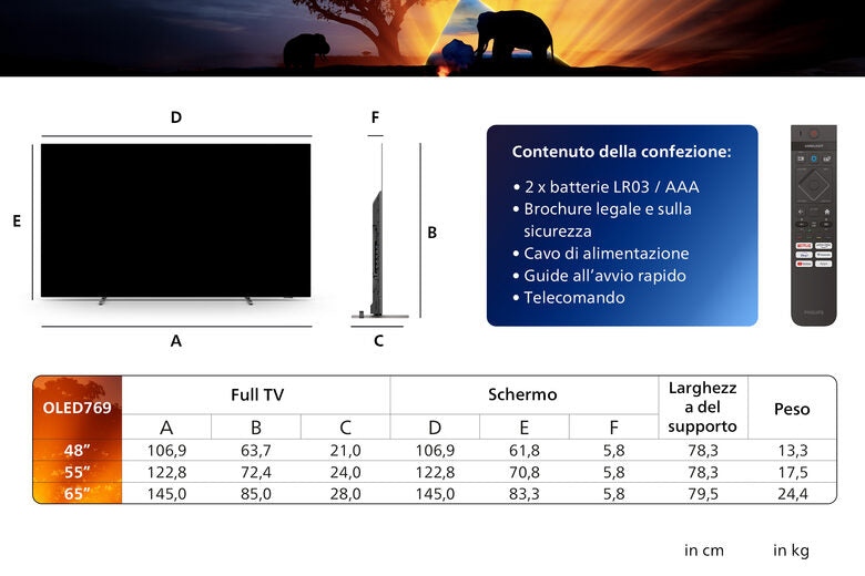Philips 55Oled769 Televisione Smart TV 55 Pollici Oled 4K Uhd Ambilight Dolby Vision Atmos
