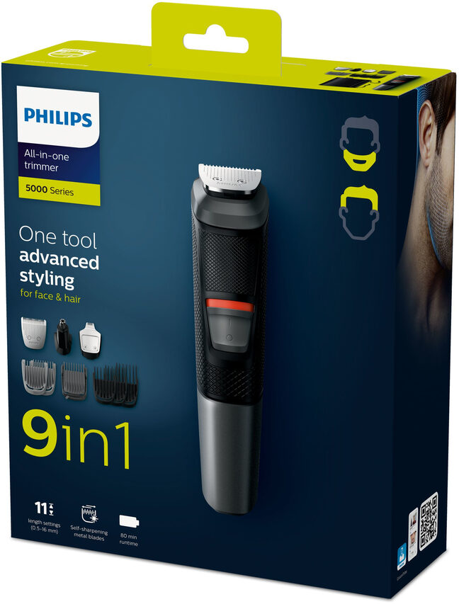 Philips MULTIGROOM Series 5000 9 accessori Tecnologia DualCut 9 in 1, Barba e capelli