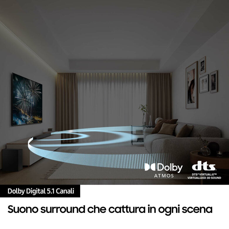 Samsung Soundbar HW-B750D/ZF Serie B, 6 Speaker, Wireless Dolby 5.1ch, Audio a 5.1 Canali, Surround sound expansion, Compatibile con Alexa e Google Assistant Black