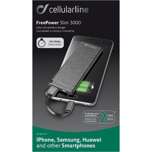 Cellularline FREEPSLIM3000K batteria portatile Polimeri di litio (LiPo) 3000 mAh Nero