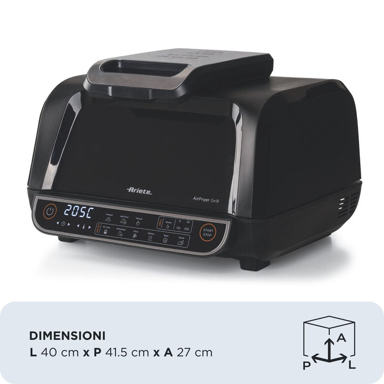 Ariete 4635 Air Fryer Grill, Friggitrice ad aria e Griglia, Bistecchiera,1700W, Capacità 8L, Friggi e Griglia, 8 funzioni di cottura, Timer, Nero