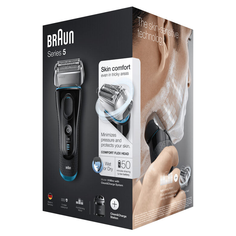 Braun Series 5 5190cc Rasoio Elettrico Barba A Lamina Wet&Dry Con Sistema Clean&Charge