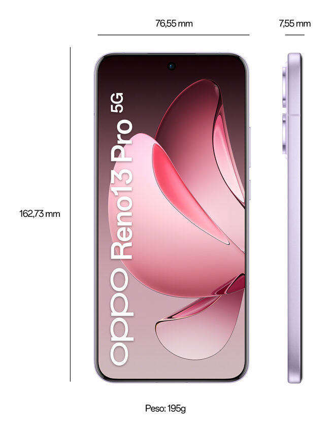 OPPO Reno13 Pro 5G AI Smartphone, Tripla fotocamera 50+50+8MP, Selfie 50MP, Display 6.83” 120HZ AMOLED FHD+, 5800mAh, RAM 12GB(Esp4GB/8GB/12GB)+ROM 512GB, [Versione Italia], Plume Purple