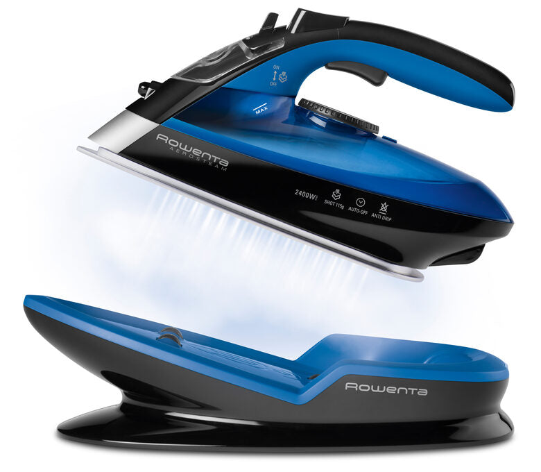 Rowenta DE5010 Freemove Ferro da Stiro a Vapore Senza Filo, 2400W, Quantità di vapore variabile 120 g/min, Nero/Blu