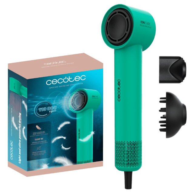 Cecotec IoniCare RockStar Style Asciugacapelli 1500 W Nero, Verde