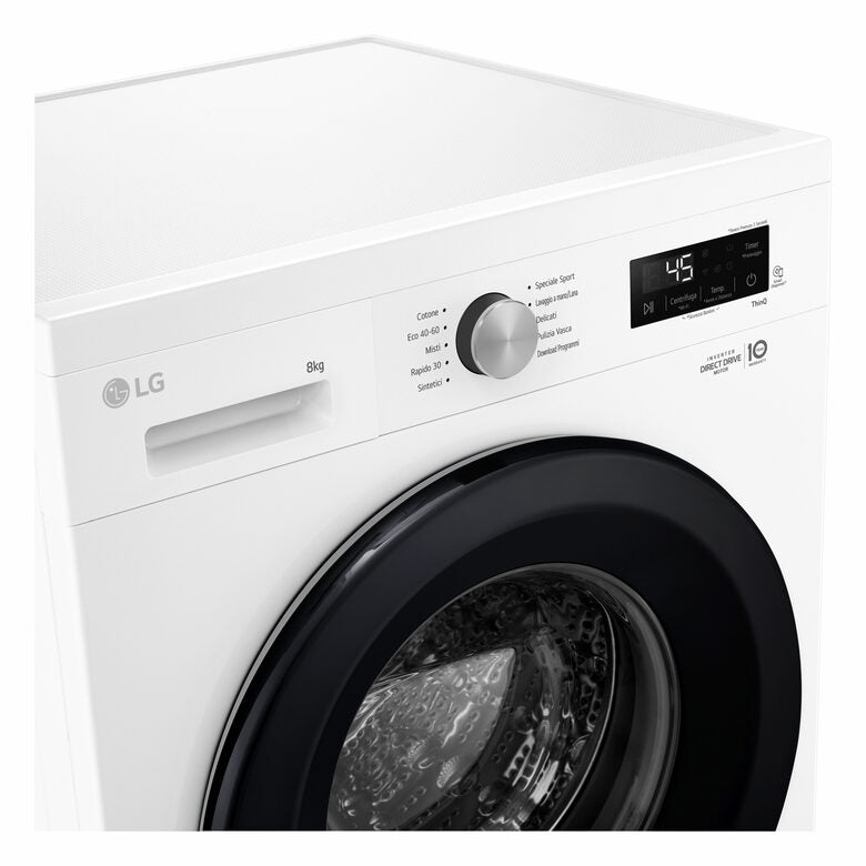 LG F4NX1008NWK Serie X1 Lavatrice Smart A Libera Installazione 8 Kg, 1400 Giri, Allergy Care, Direct Drive, Wi-Fi, Sistema 6 Motion, Classe A, Bianco