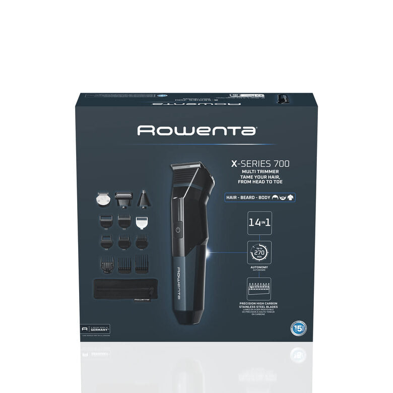 Rowenta X Series 700 Regolabarba Multifunzione 14-in-1 da Uomo, Lame Autoaffilanti in Acciaio Inox ad Alto Tenore di Carbonio, TN9650