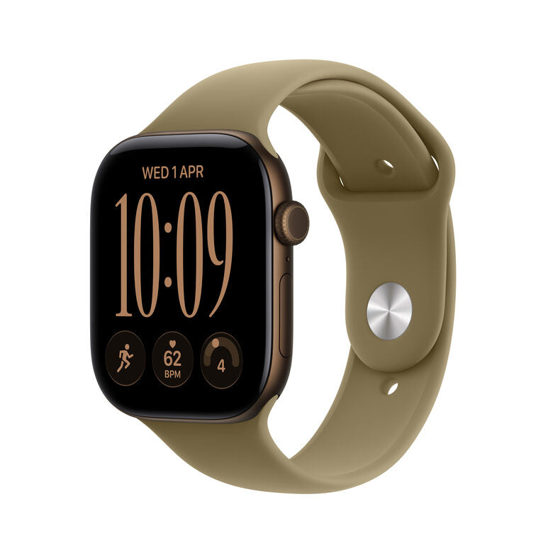 Apple Watch Series 12 GPS + Cellular, cassa 42 mm in alluminio color bronzo scuro con cinturino Sport oliva - S/M