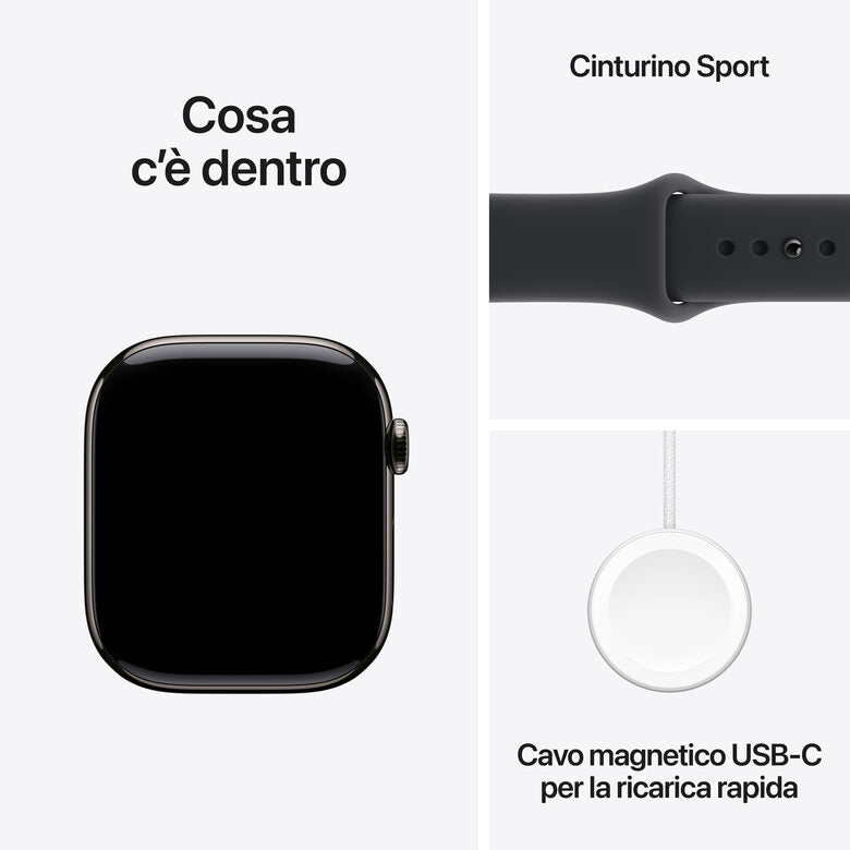 Apple Watch Series 11 GPS + Cellular 46mm Cassa Titanio Ardesia con Sport Band Nero - S/M