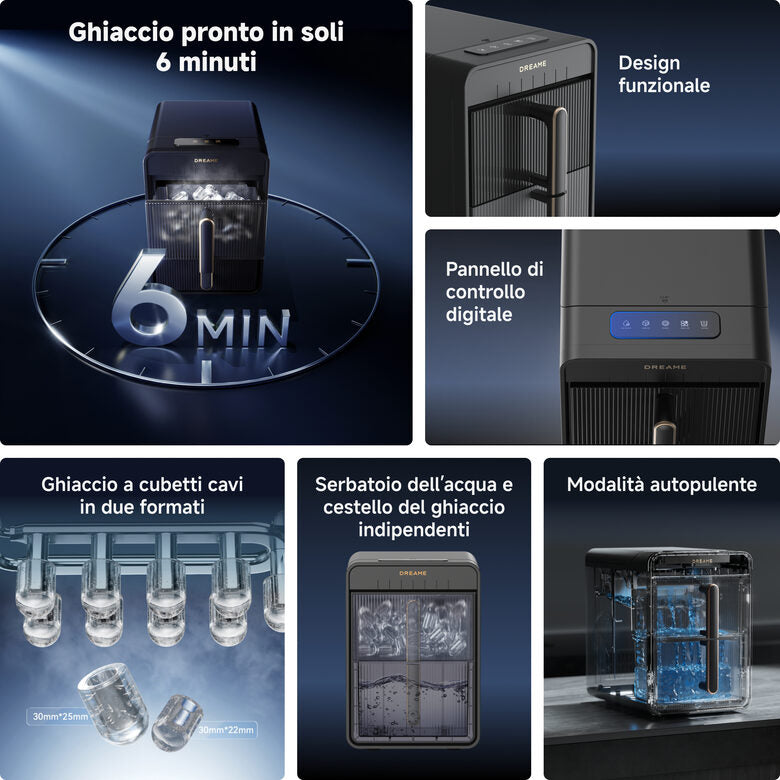 Dreame Aura Macchina per la produzione di cubetti di ghiaccio integrata/indipendente 12 kg/24h Nero, Oro