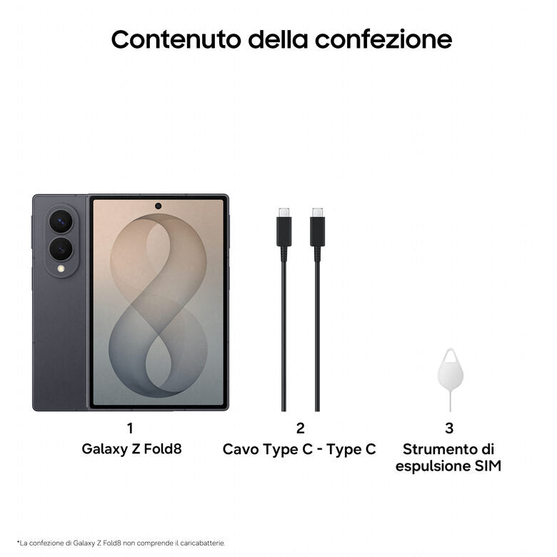 Samsung Galaxy Z Fold8 , 256GB, Graphite, Nuovo formato, Rapporto Display Esterno 10:16 | Interno 4:3, Processore Potente, 4800 mAh, RAM 12GB, Camera 50MP, Now Nudge, Assistente Foto