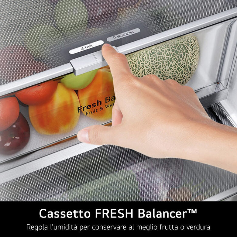 LG GBBS726AMB Frigorifero Combinato A Libera Installazione, AI Inverter, Metal Sorbet, Total No Frost, Fit & Max, Classe A, Inox