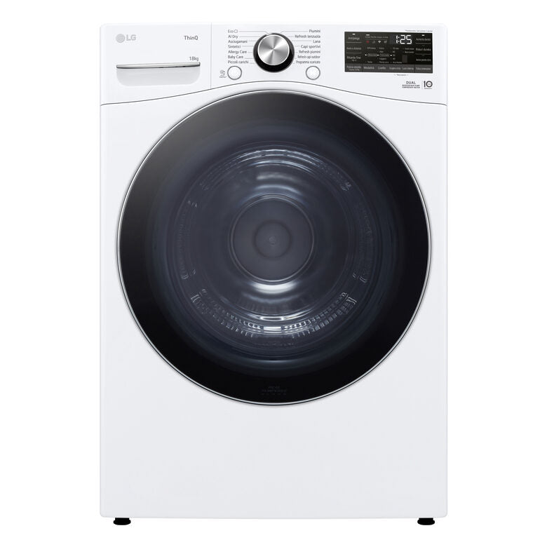 LG RH18U8AVCW Asciugatrice A Libera Installazione 18 Kg, Pompa Di Calore, Dual Inverter, Motore Direct Drive, AI Dry, Wi-Fi, Classe D, Bianca