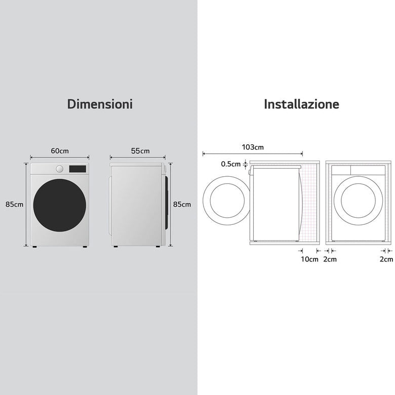 LG W4NX1085NWB Lavasciuga 8/5kg Serie X1, Classe A/E, 6 Motion Direct Drive, Wi-Fi, 1400 giri, Allergy Care, Bianca