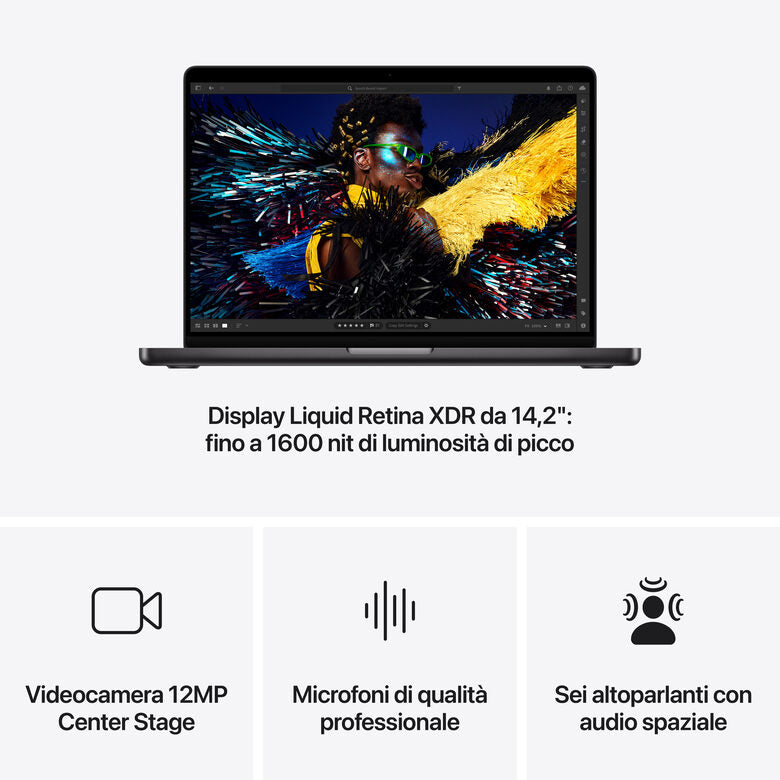 Apple MacBook Pro 14": Chip M4 Pro con cpu 12 core e gpu 16 core, 512GB SSD - Nero siderale
