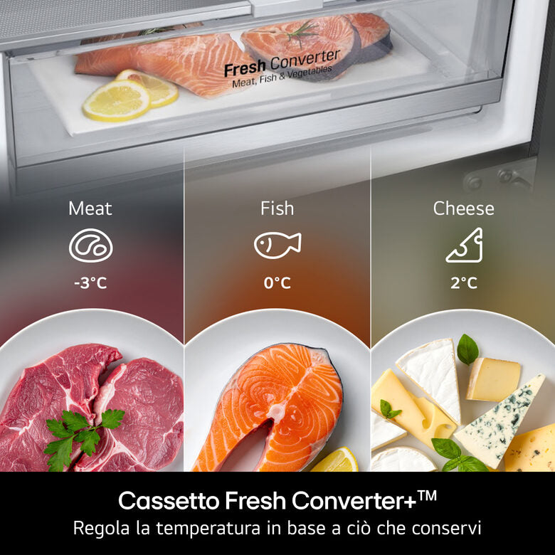 LG GBBS322CPY Frigorifero combinato Fit & Max 60cm, Classe C, 375L, AI Inverter, Prime Silver