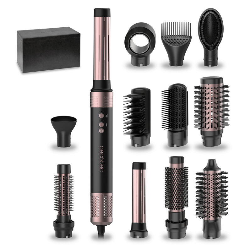 Cecotec Bamba CeramicCare 12in1 Asciugacapelli AirGlam Black Multistyler Caldo Nero, Rosa 1400 W